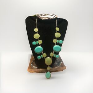 LC Necklace Light Blue Green Cabochons Statement  Lauren Conrad 18” Adjustable